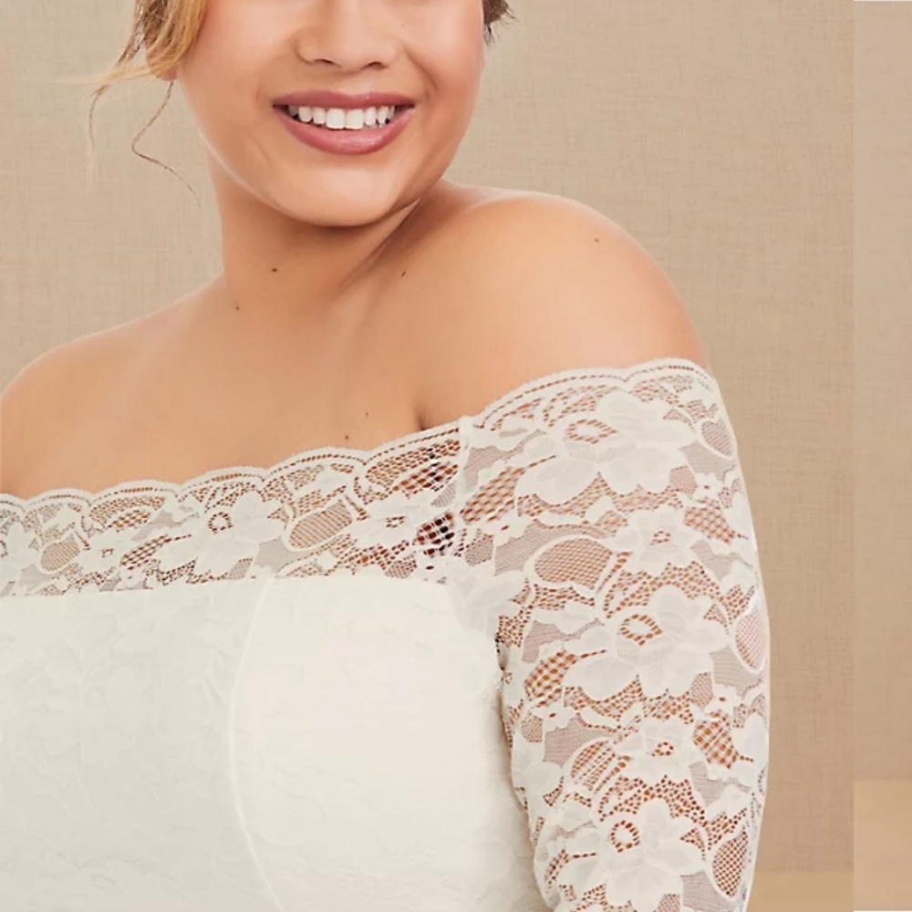 Torrid SPECIAL OCCASION IVORY LACE OFF SHOULDER BODYCON DRESS - Picture 7 of 8